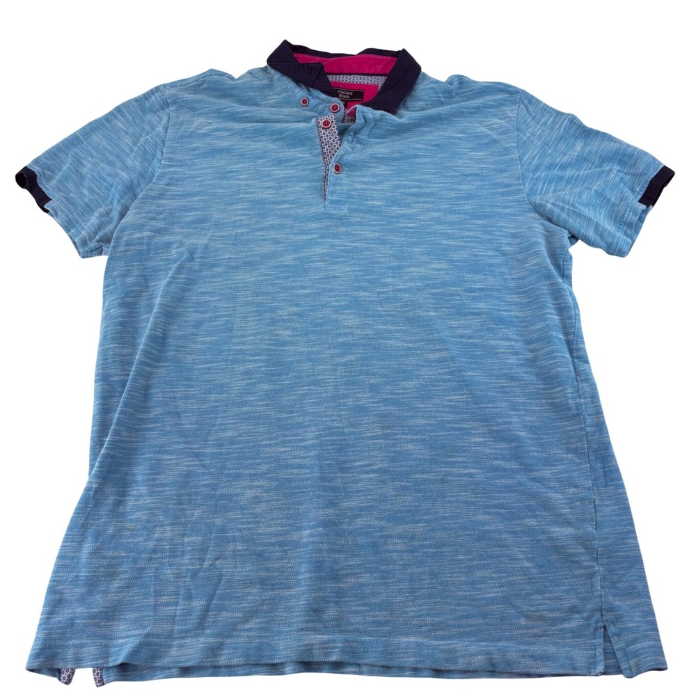 Visconti Black Mens Blue Space Dye Cotton Polo Shirt Contrast Trim Short Sleeve